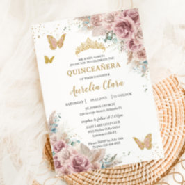 Convite Boho Blush Dusty Rosa Floral Pampas Quinceañera
