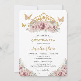 Convite Boho Blush Dusty Rosa Floral Pampas Quinceañera