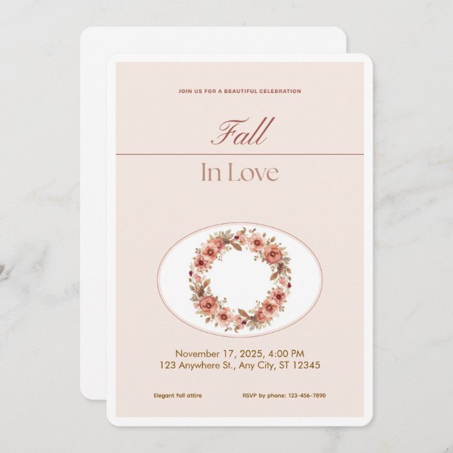 Convite Boho Blush Fall Romance Floral Wedding Invitation (Frente/Verso)