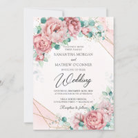 Boho blush floral eucalipto foliage faux gold