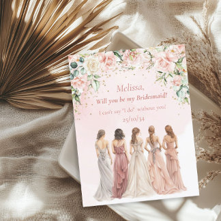 Convite Boho Blush Floral Eucalyptus gold Bridesmaid