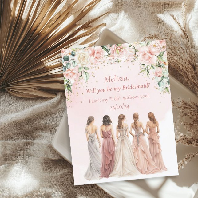 Convite Boho Blush Floral Eucalyptus gold Bridesmaid (Boho Blush Floral Eucalyptus gold Bridesmaid Invitation)