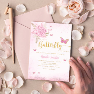 Convite Boho Blush Floral Flor Butterfly Chá de fraldas