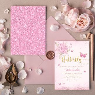 Convite Boho Blush Floral Flor Butterfly Chá de fraldas