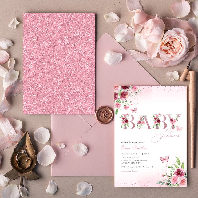 Convite Boho Blush Floral Flor Butterfly Chá de fraldas (Criador carregado)