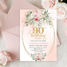 Convite Boho Blush Floral Quadro Dourado Minimal Aniversár