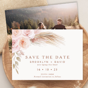 Convite Boho Blush Floral Weding The Date Card