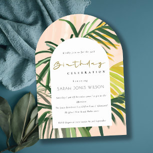 Convite Boho Blush Green Palm Beach Aniversário