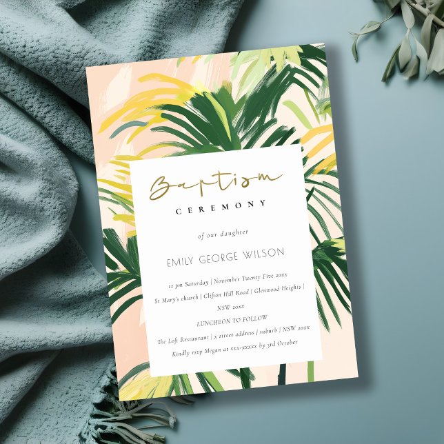 Convite Boho Blush Green Palm Beach Baptism (Criador carregado)
