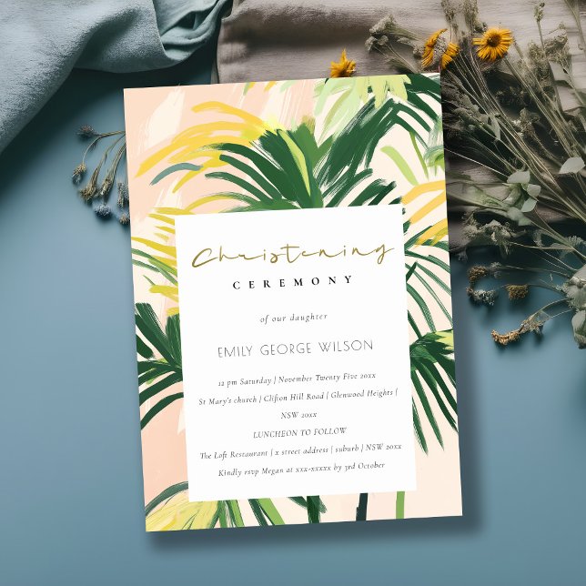 Convite Boho Blush Green Palm Beach Christening (Criador carregado)