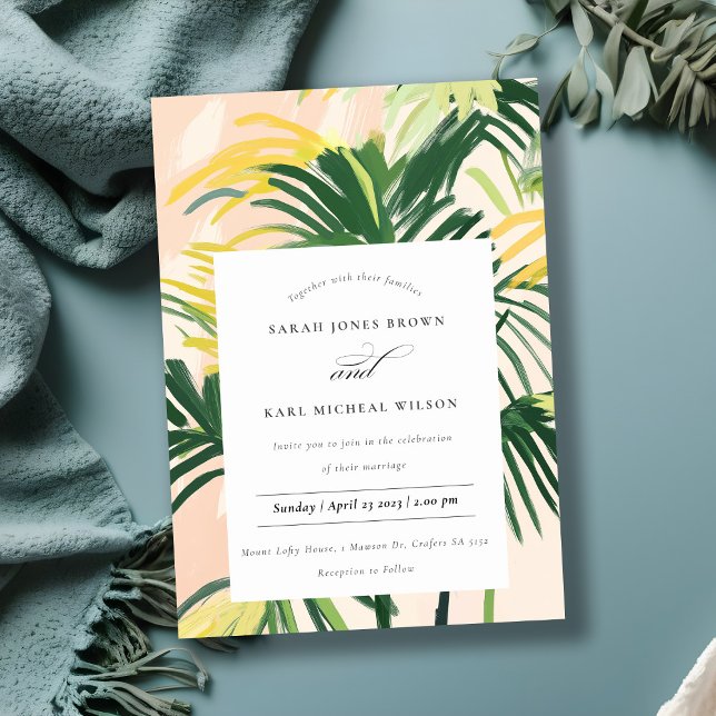 Convite Boho Blush Green Palm Weding Tropical (Criador carregado)