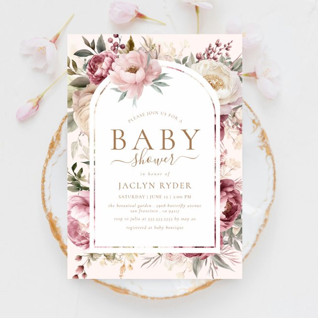 Convite Boho Blush Peonies Floral Baby Chá (Criador carregado)