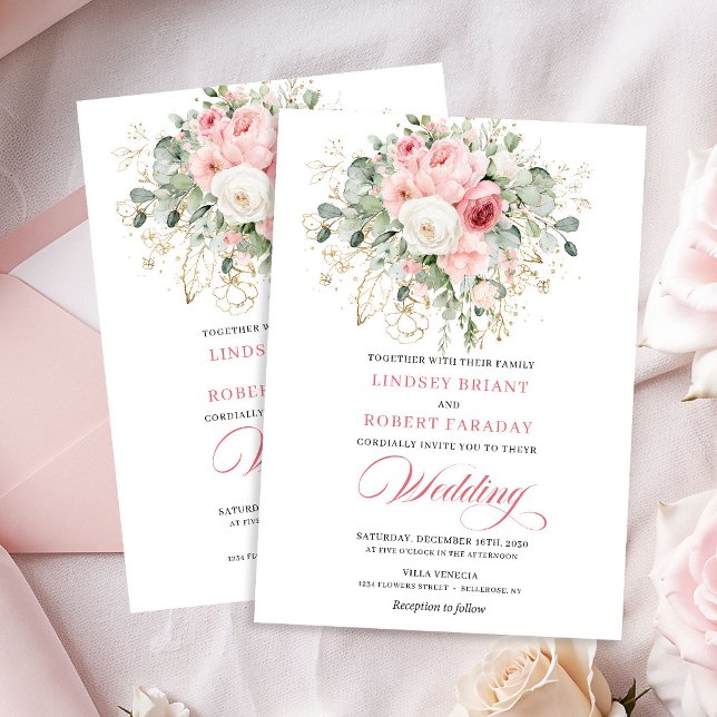 Convite Boho Blush Peonies Greenery Gold Wedding Invites (Boho Blush Peonies Greenery Gold Wedding Invitation

)