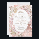 Convite Boho Blush Pink Floral Sweet Sessenta e dezesseis<br><div class="desc">Convite de aniversário num estilo elegante. Rosas brancas e rosa-pinceladas,  floral seca,  palma e grama-pampas e uma menina de vestido bonito. 

Verifique o compro para este convite com garotas com diferentes cores de cabelo,  tons de pele e mais variações.</div>