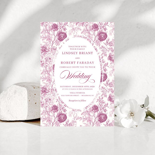 Convite Boho Blush Pink Toile Floral Wedding Invitation  (Boho Blush Pink Toile Floral Wedding Invitation Design)