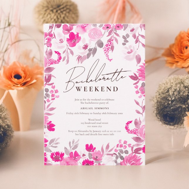 Convite Boho blush rosa mão pintada despedida de solteira  (Boho blush pink hand painted bachelorette weekend invitation)