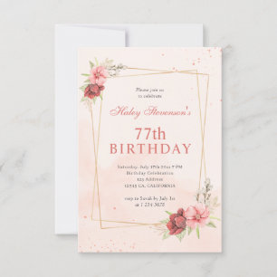 Convite Boho Blush Rosa Terracota Floral 77º Aniversário