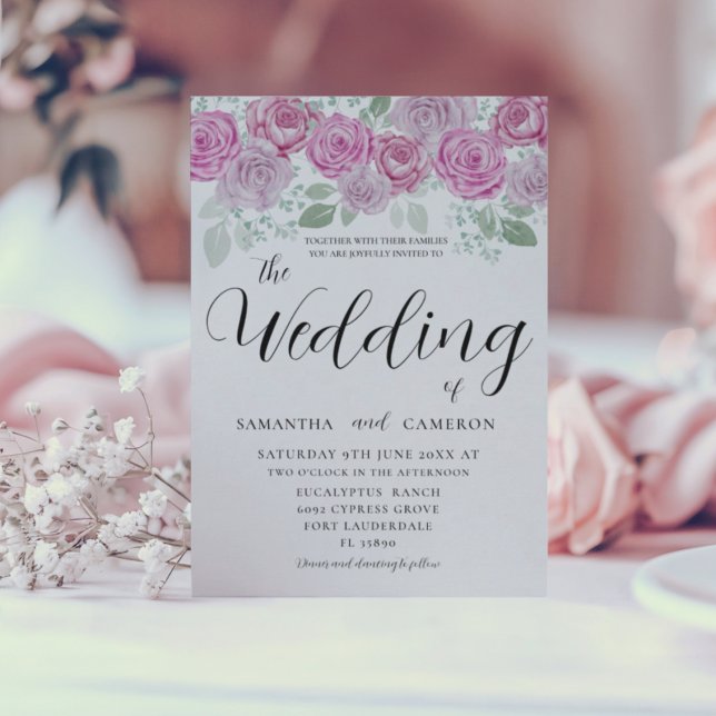 Convite Boho Blush Roses Rosa e Casamento Calliográfico (Criador carregado)