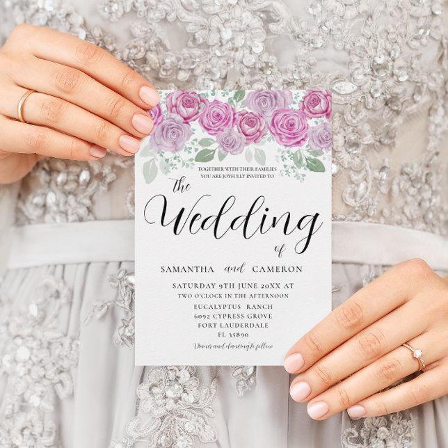 Convite Boho Blush Roses Rosa e Casamento Calliográfico (Criador carregado)