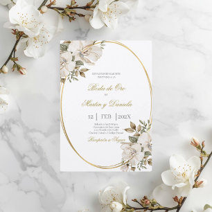 Convite Boho bodas de ouro com flor branca