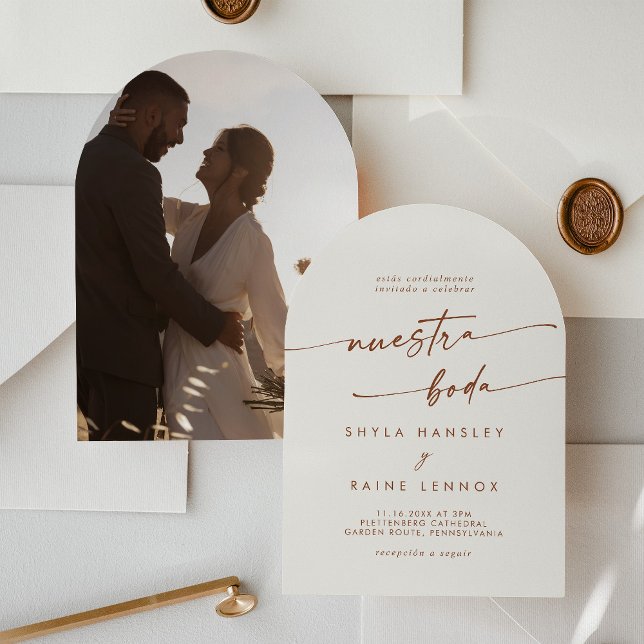 Convite Boho Bohemian Cream Photo Arch Casamento Espanhol (Criador carregado)