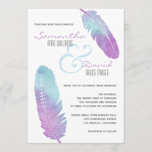Convite Boho Bohemian Feather Wedple e Blue