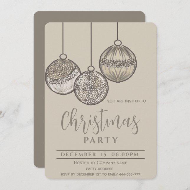 Convite Boho bolas de Natal aquarela corporate Férias  (Frente/Verso)
