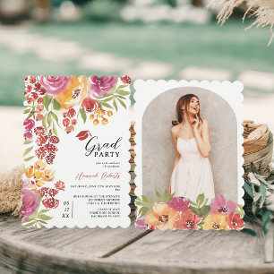 Convite Boho Bold Watercolor Festa de formatura Floral de