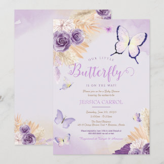 Convite Boho Borboleta Lavanda Floral Roxo