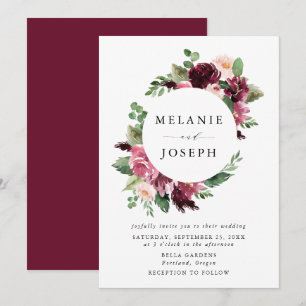 Convite Boho Borgonha e Rosa Água-forte Floral Casamento
