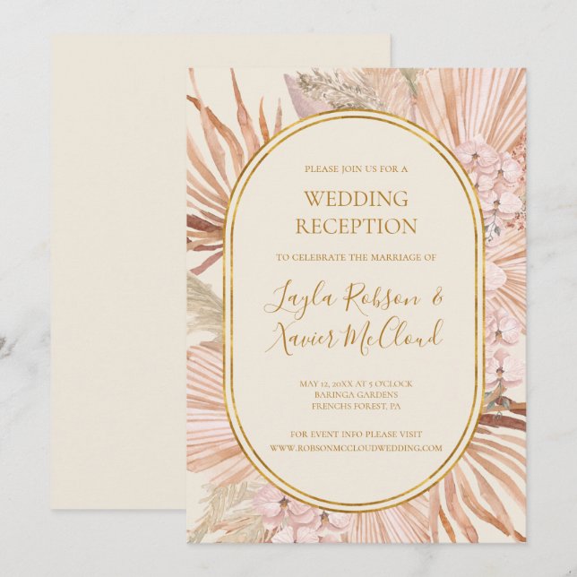 Convite Boho Botânica Tropical | Recepção de Casamento Mar (Frente/Verso)