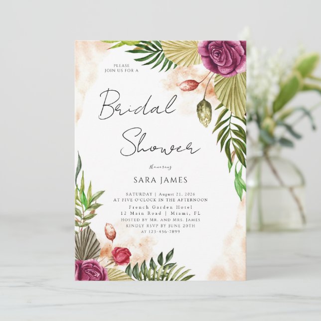 Convite Boho-Botanical Elegance Bridal Shower Invitation (Em pé/Frente)