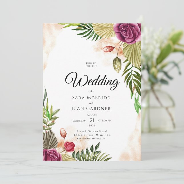 Convite Boho Botanical Elegance Wedding Invitation (Em pé/Frente)