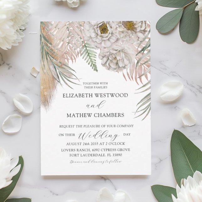 Convite Boho Botanical Pampas Grass Wedding Invitation (Criador carregado)
