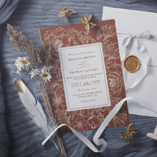 Convite Boho Botanical Terracotta Budget QR Code Wedding