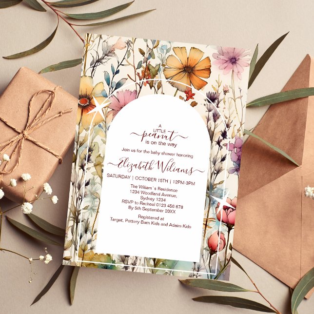 Convite Boho Botânico Aquarela Chá de fraldas de Flores Se (Criador carregado)