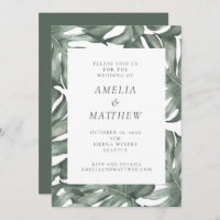 Boho Botânico Aquarela Monstera Casamento Verde
