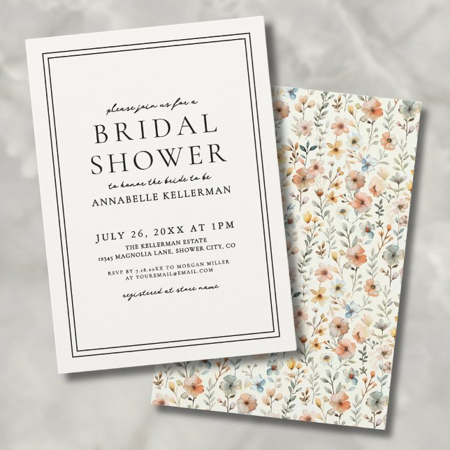 Convite Boho Botânico Elegante Chá de panela de flor selva (Boho Botanical Elegant Wildflower Bridal Shower Invitation)
