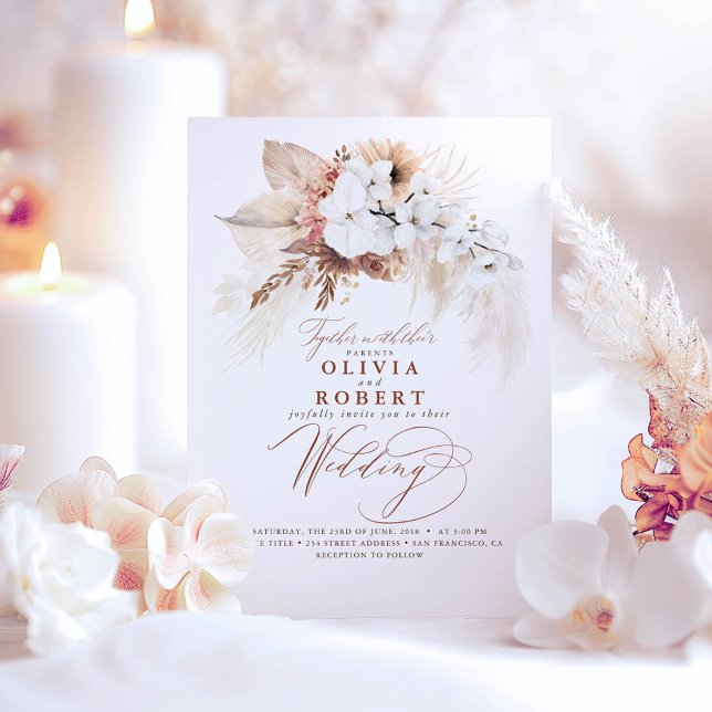 Convite Boho Botânico Floral Moderno Terracotta Casamento (Romantic Boho Wedding Invitation)