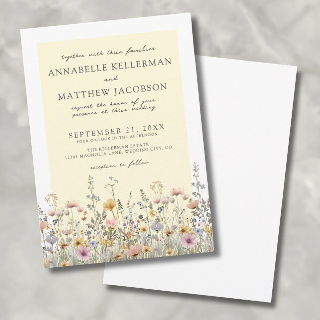 Convite Boho Botânico Flores Selvagens Amarelas Casamento  (Boho Botanical Wildflower Yellow Floral Wedding Invitation)