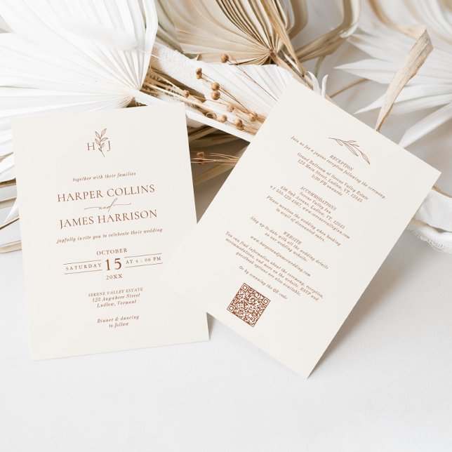 Convite Boho Botânico Mínimo Tudo em Um Casamento (Criador carregado)