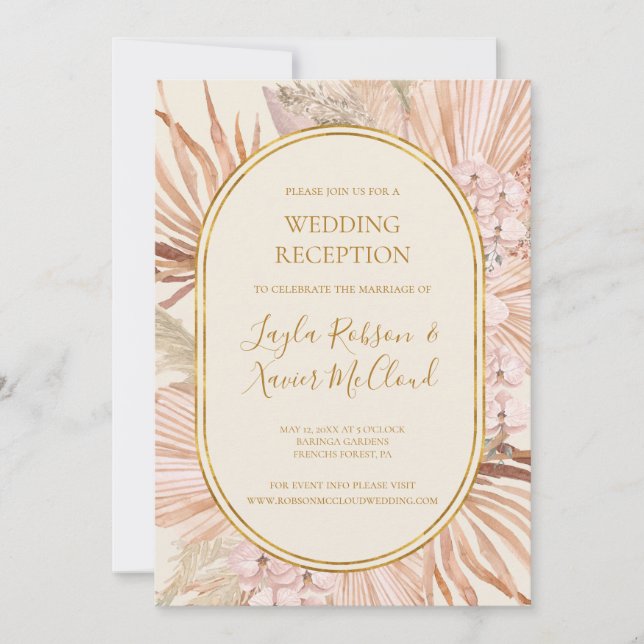 Convite Boho Botânico | Recepção de Casamento em Verde Oli (Frente)