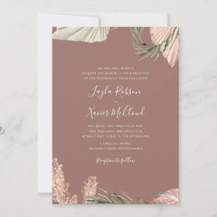 Convite Boho Botânico   Rosa Simples Casamento Tradiciona