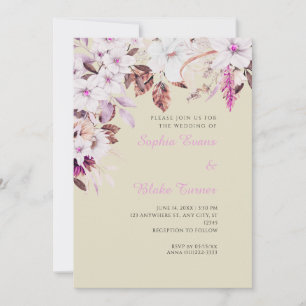 Convite Boho Branco e Rosa Floral Bamboo Casamento de Outo