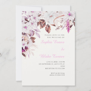 Convite Boho Branco & Rosa Floral Outono Casamento Branco