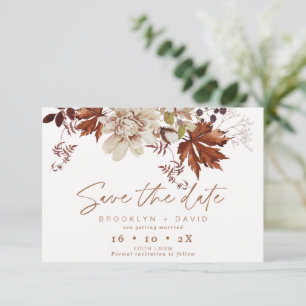 Convite Boho Brown Fall Floral Weding The Date Card