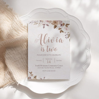 Convite Boho Brown Floral Birthday