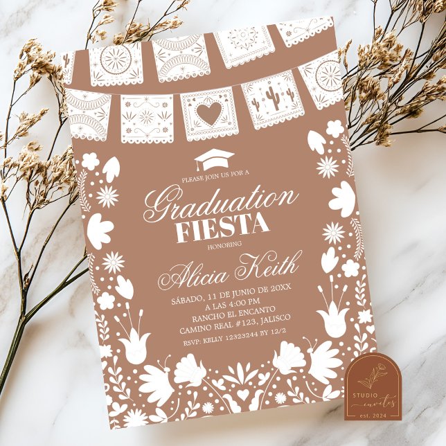 Convite Boho Brown Talavera Mexican Graduation Fiesta Invi (Criador carregado)