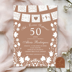 Convite Boho Brown Talavera Surpresa Mexicana de Aniversár