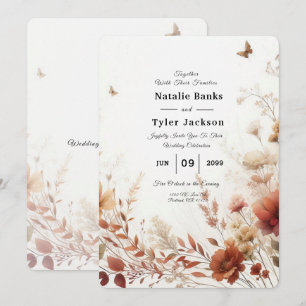 Convite Boho Browns com Borboletas Casamento Floral